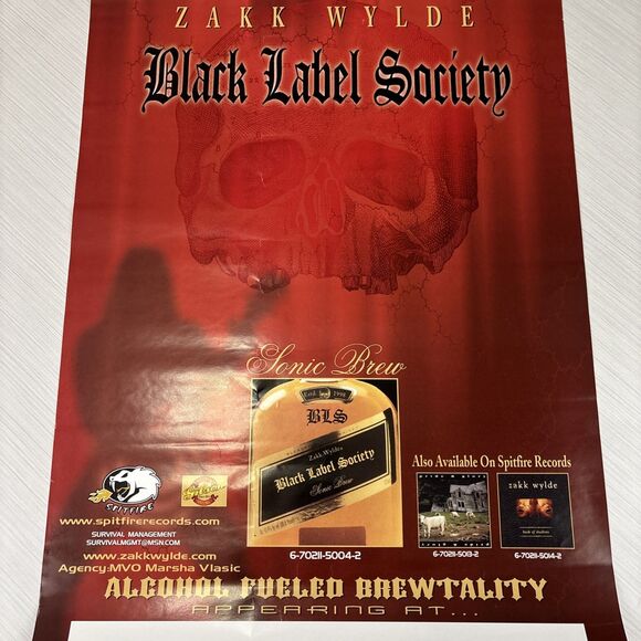 Zakk Wylde Black Label Society Sonic Brew Promo Poster 1999 Spitfire 18 x 24 - Picture 6 of 6
